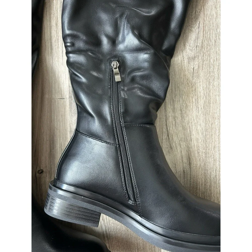 NIB Women’s Black Riding Boots Wide Calf Faux Leather Knee High Size 7.5